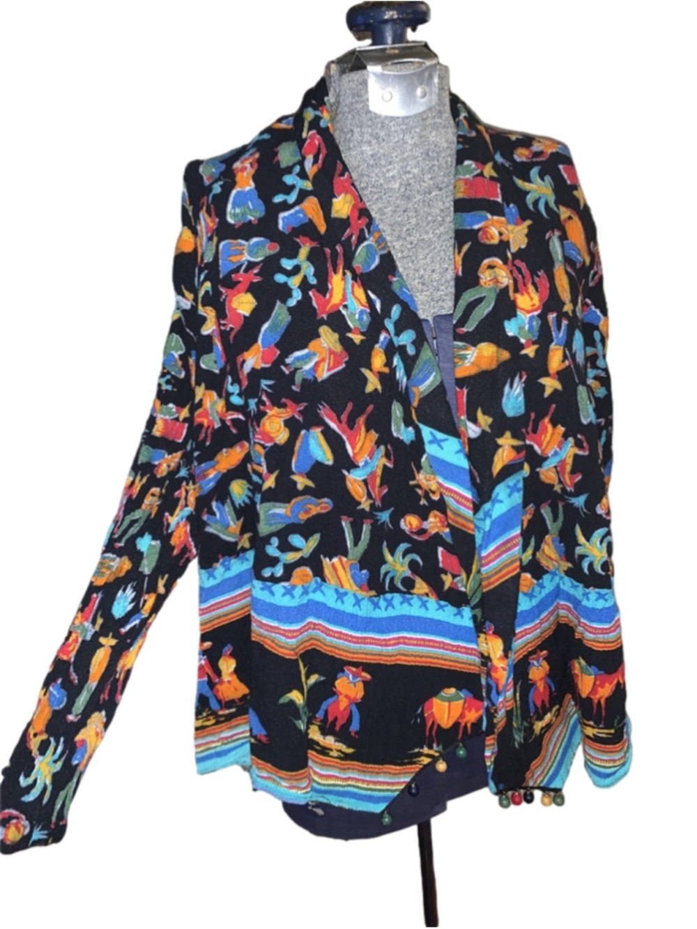 Women's A.C. Sport open front blazer Plus 16W Black Multicolor Rayon